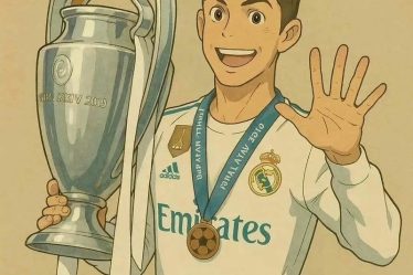 Anh Ronaldo anime cam cup vo dich cuoi rat tuoi